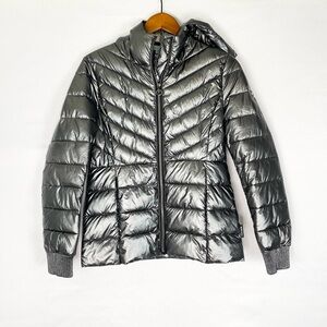 Noize Trisha Metallic Puffer Coat Lightweight Size Small Hood Zip Jacket